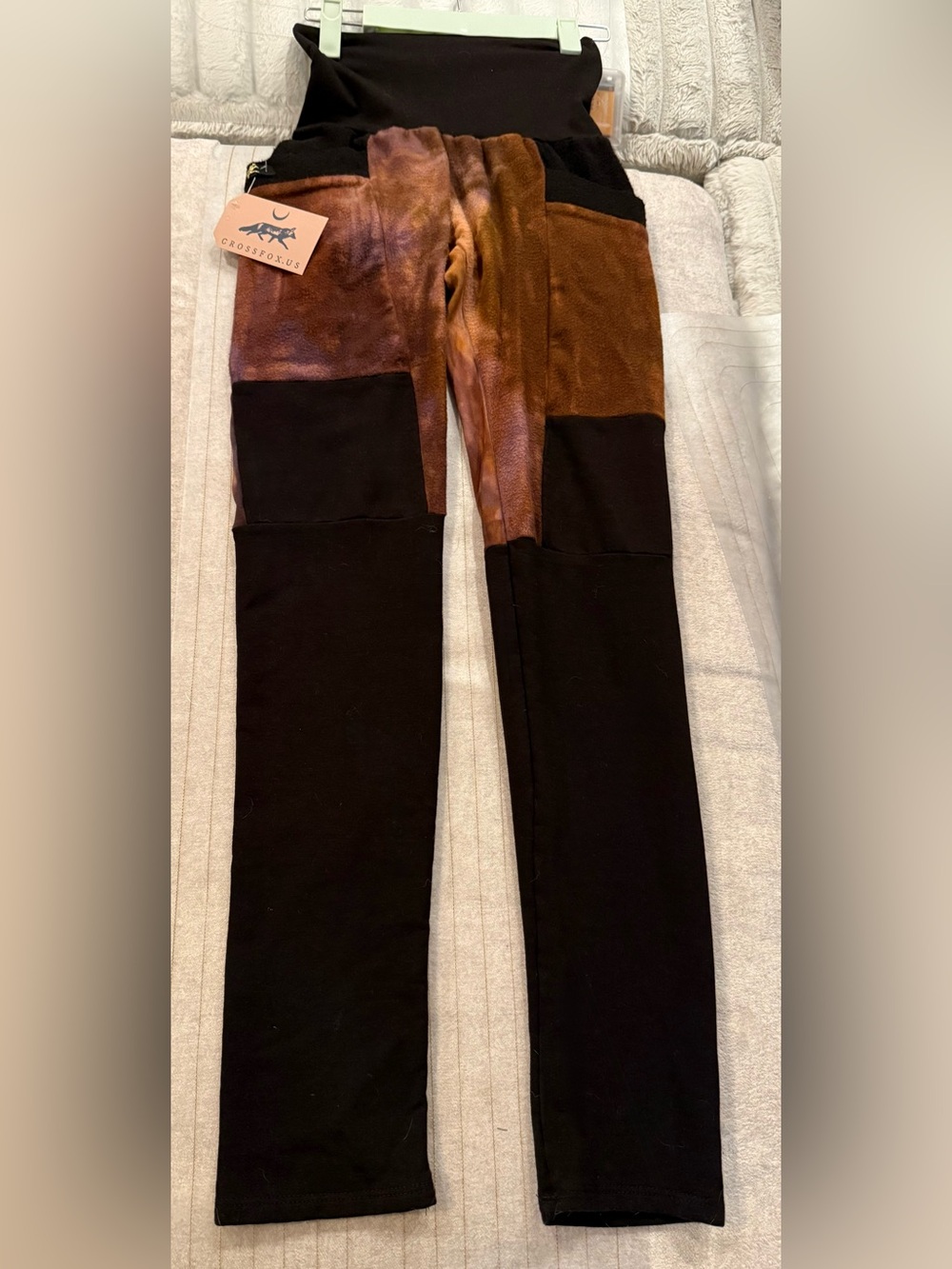 Crossfox Bamboo Black and Brown Patchwork Leggings. Brand New. Size Small.